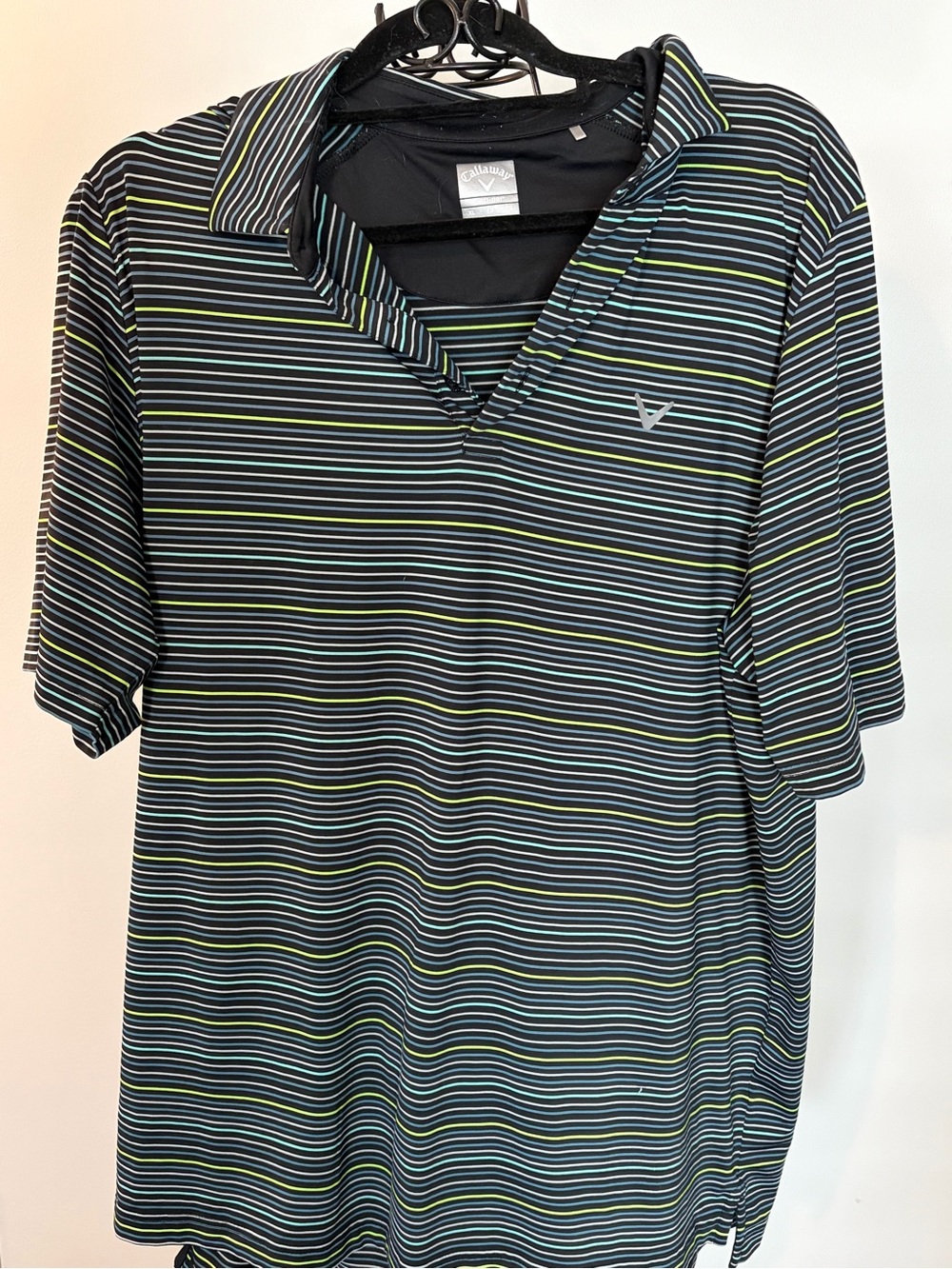 Callaway Men’s Black Polo shirt top with Green & White Stripes size XL
